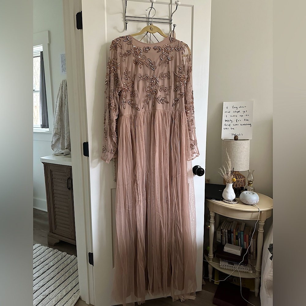Boohoo bridesmaid hand embellished long sleeve maxi dress. Never worn.